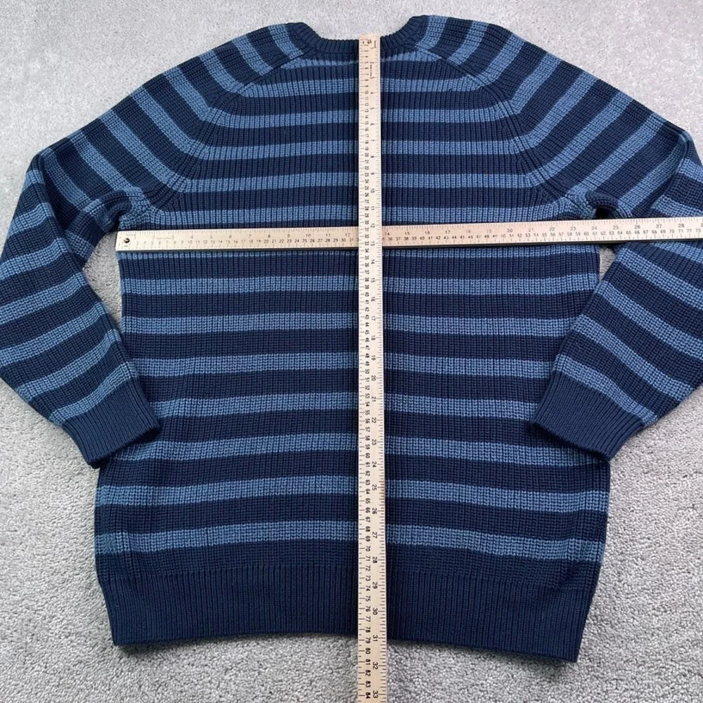 LL Bean Sweater Mens XL Tall Blue Stripes Crewneck Heavy Cotton Chunky Fisherman